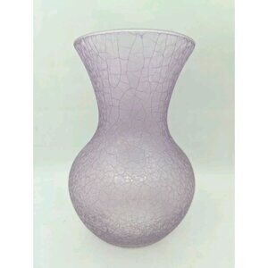 Vintage Libbey Frosted Crackle Glass Vase Purppish Pink Tone Marked L 7.08"